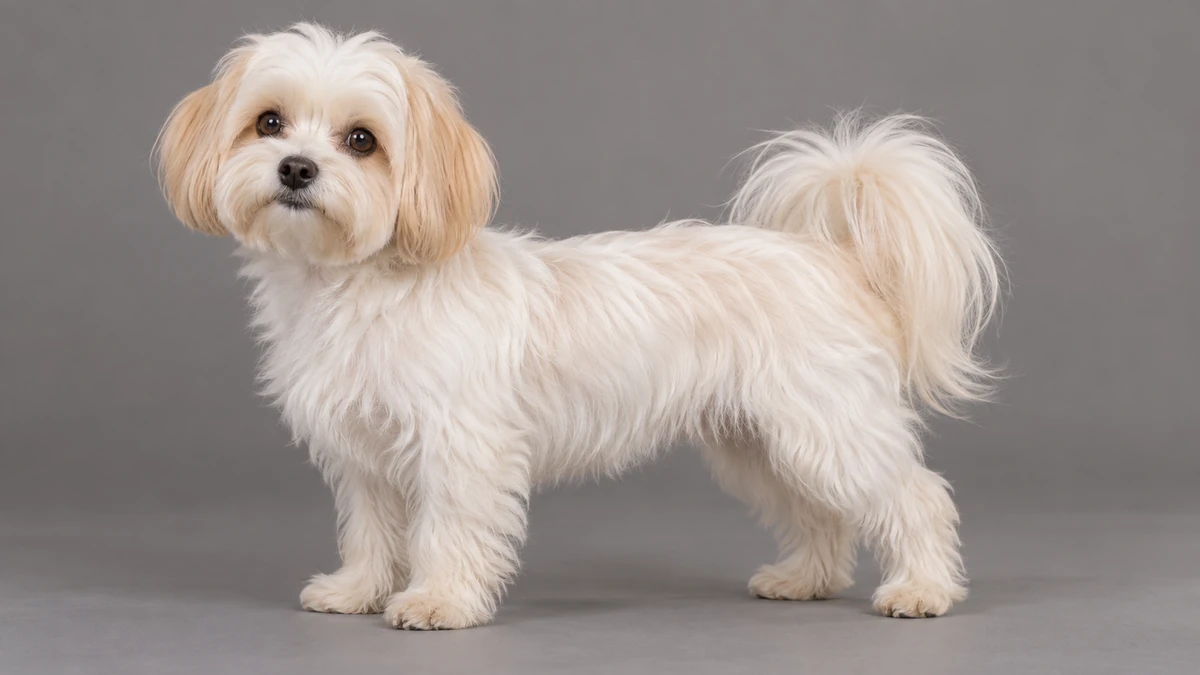 Morkie köpek — beyaz-krem renk