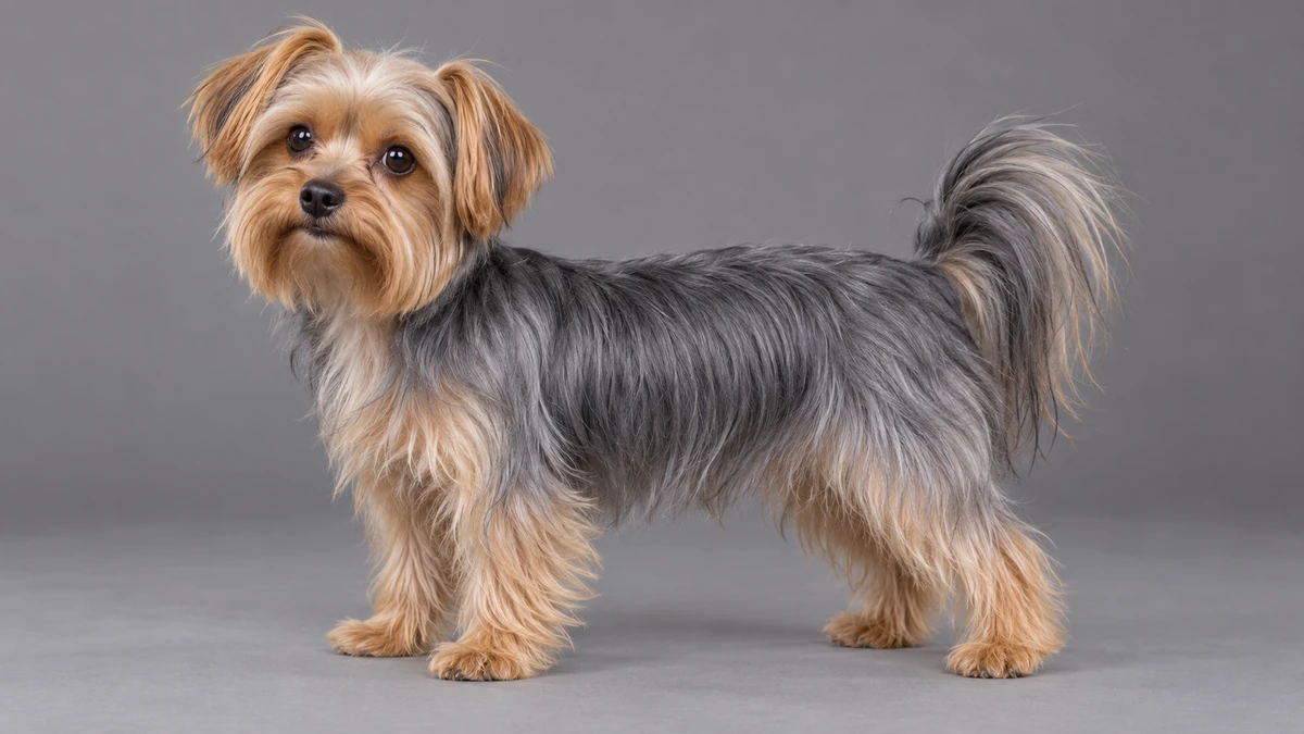 Morkie köpek — çelik mavi-tan renk