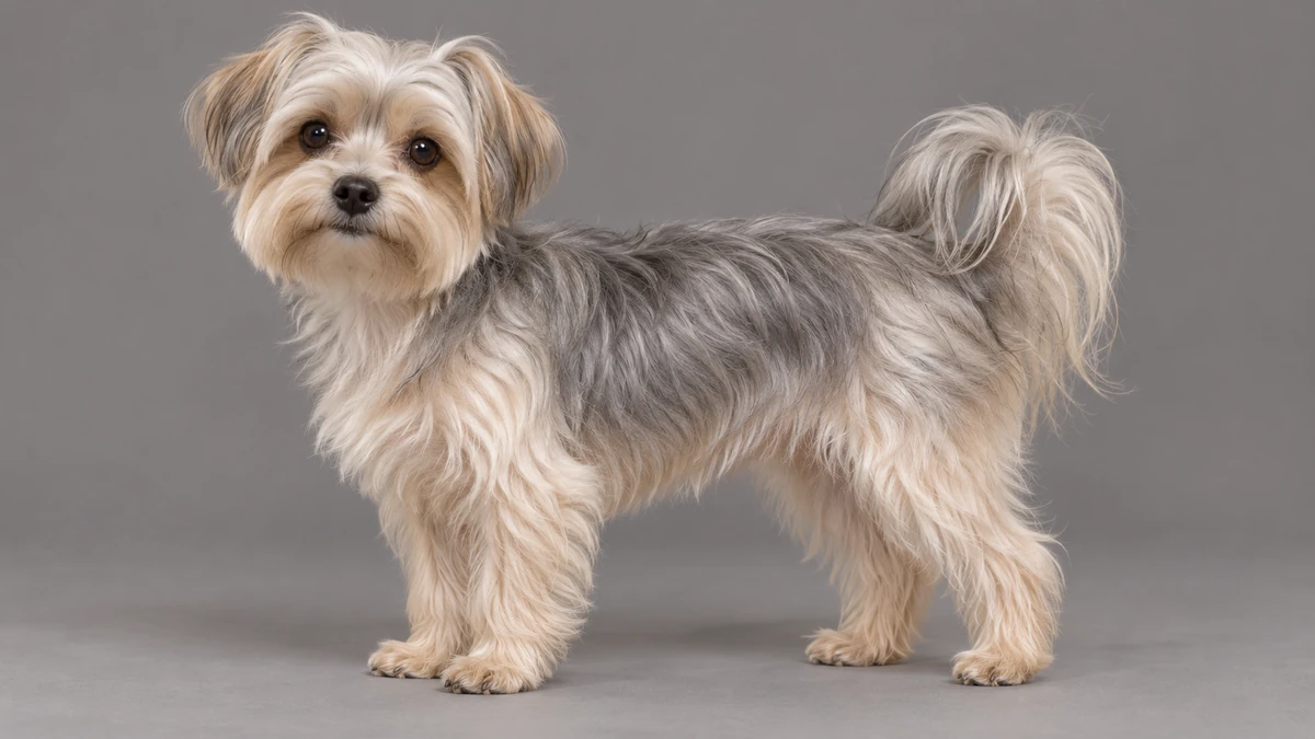 Morkie köpek — gümüş-krem renk