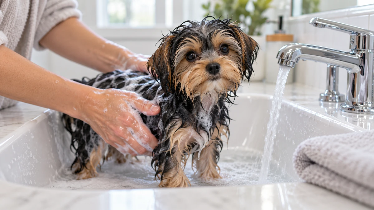 Morkie köpek — banyo ve temizlik